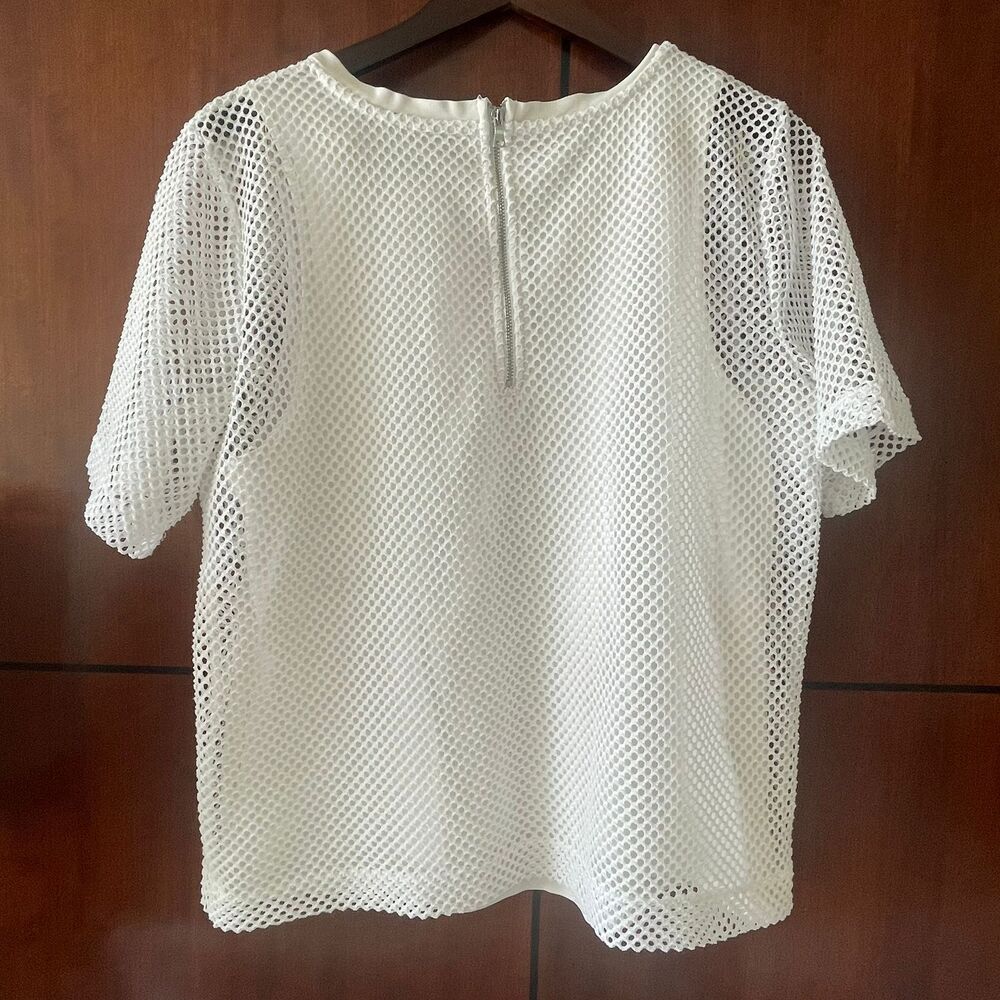 Banana Republic White Mesh Knit Crew Neck Tee Shirt Top Women’s Size Large L - Picture 3 of 8